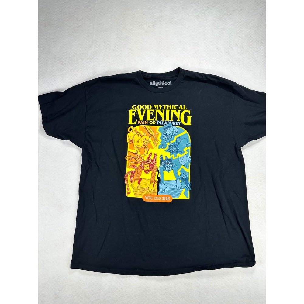 Mythical Good Mythical Evening Pain or Pleasure Black Graphic T-Shirt Mens 2XL